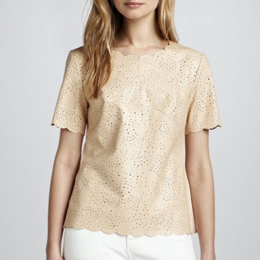 BCBG Max Azria perforated faux leather top